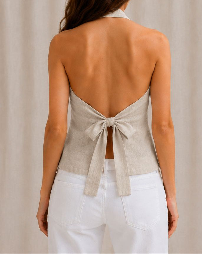 Linnen halter top Beige